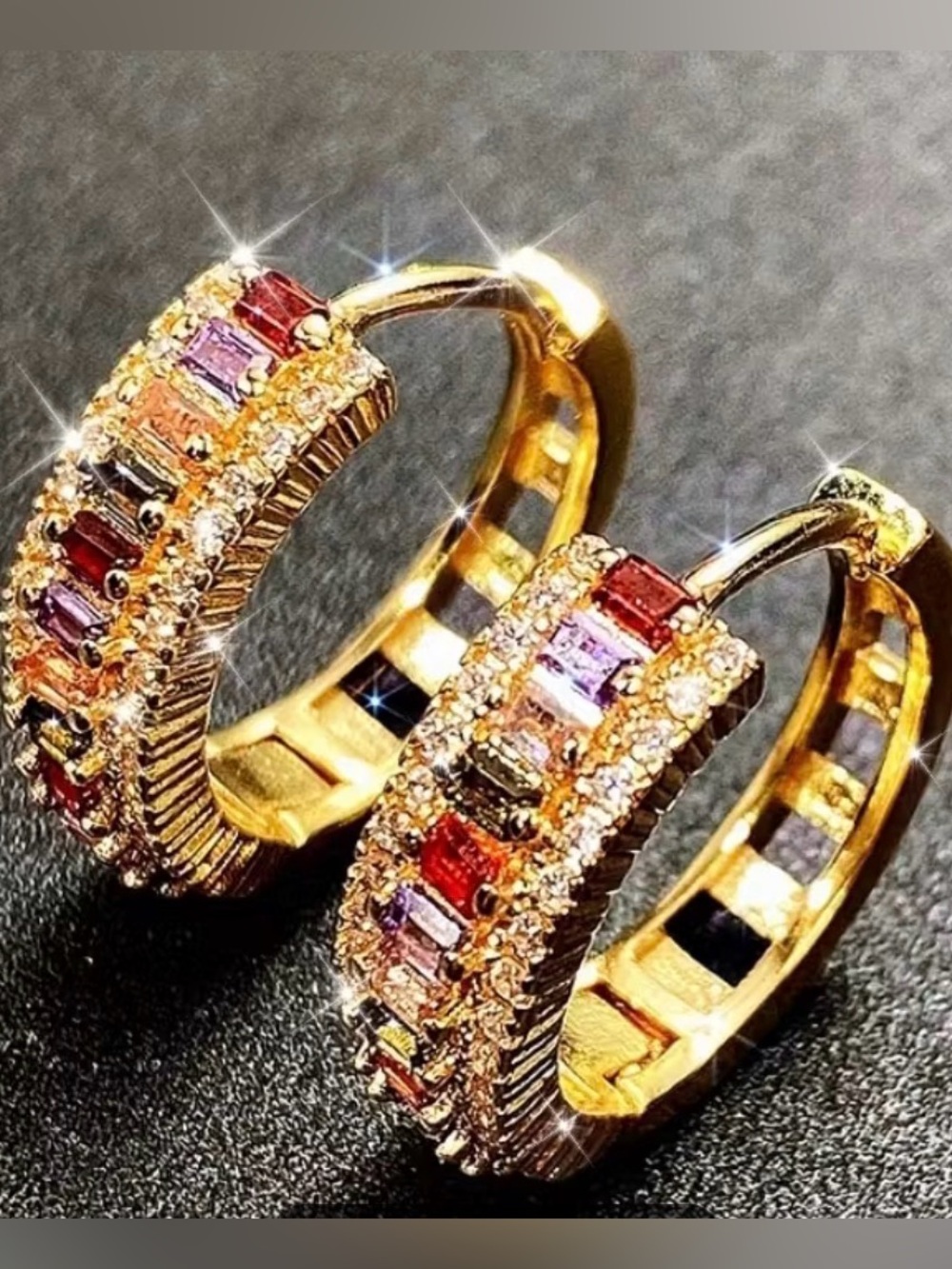 Gold Tone Multi-Color Baguette Hoop Earrings - Women Jewelry